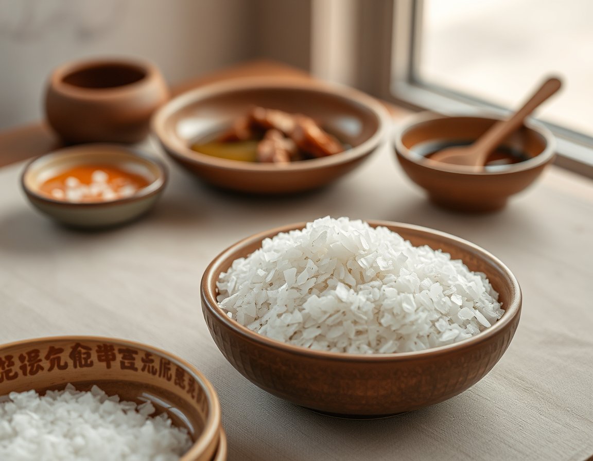 국물과 젓갈, 장아찌가 놓인 상차림